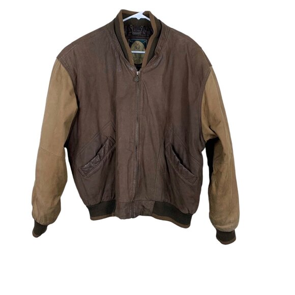 Vintage Member’s Only Men's Leather Bomber Jacket in Brown and Tan Size XL - Picture 1 of 9